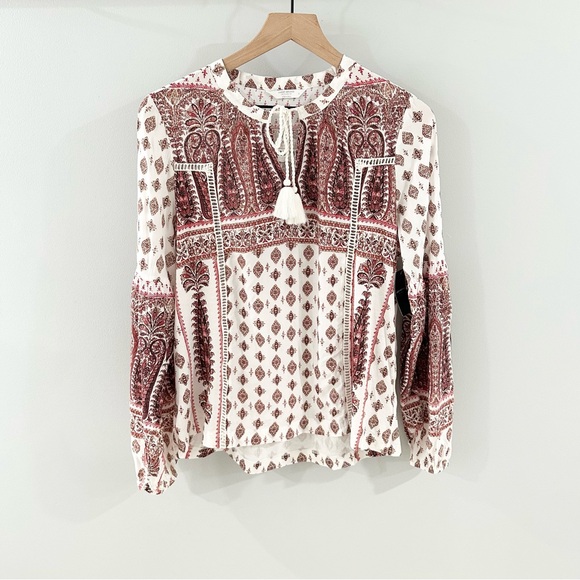 NWT Lucky Brand Border Print Peasant Top Orange Size Small - Picture 4 of 9